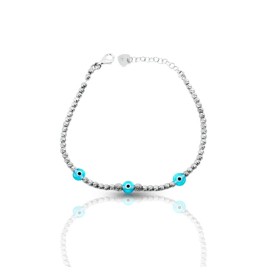 Silver Bracelet with Three Evil Eyes