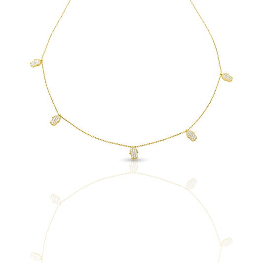 Five Tiny Gold Hamza Choker covered with CZ diamond