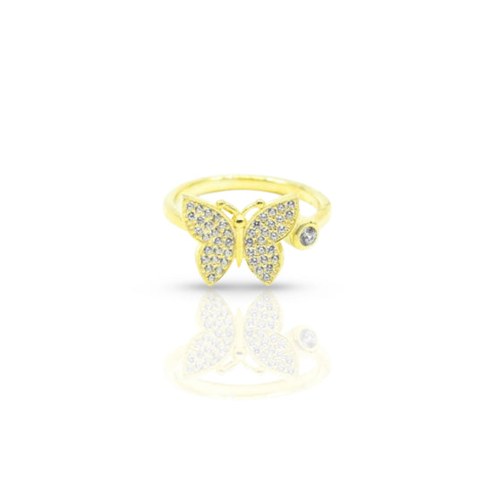Gold Butterfly Ring With CZ Stones