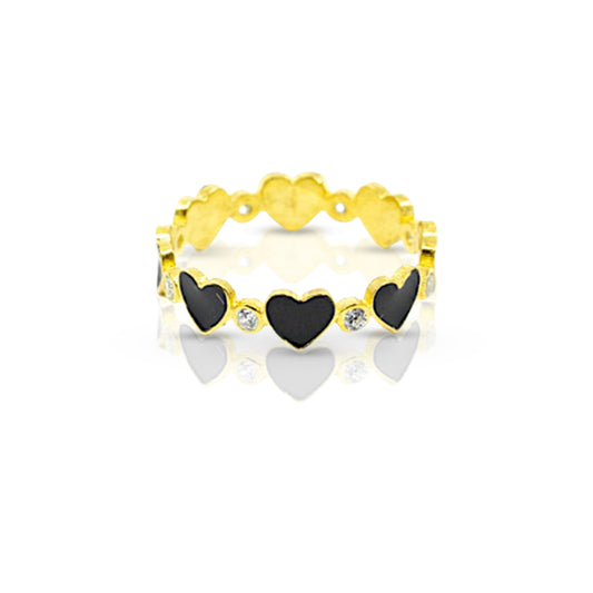Black Heart To Heart Ring With CZ Diamonds