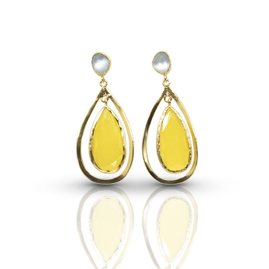 Tear Drop Dangling Earing with yellow stone
