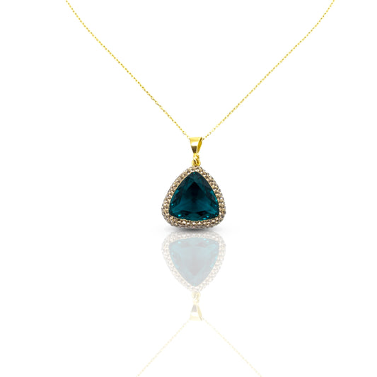 Triangle Pendant Necklace Navy Blue Stone