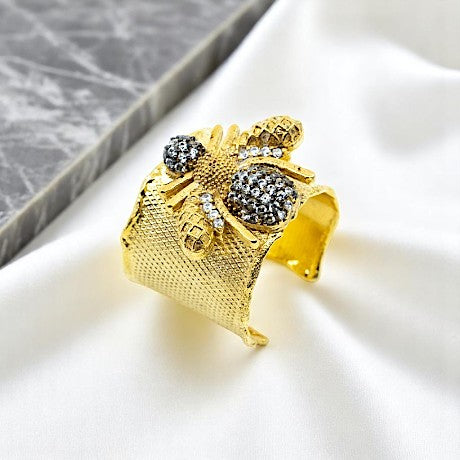 Gold Wide Band Bumble Bee Ring