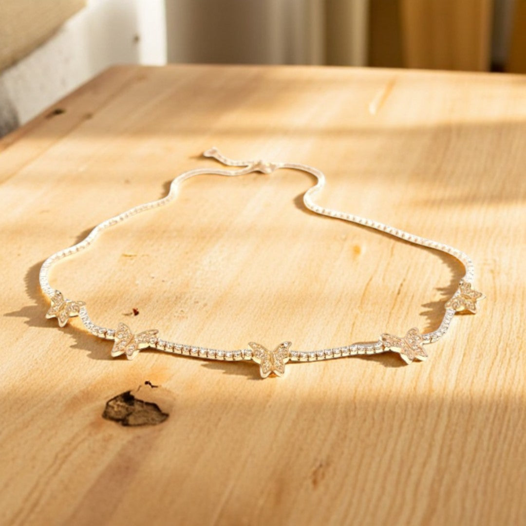 5 Diamond Butterfly with Diamond Chain Necklace