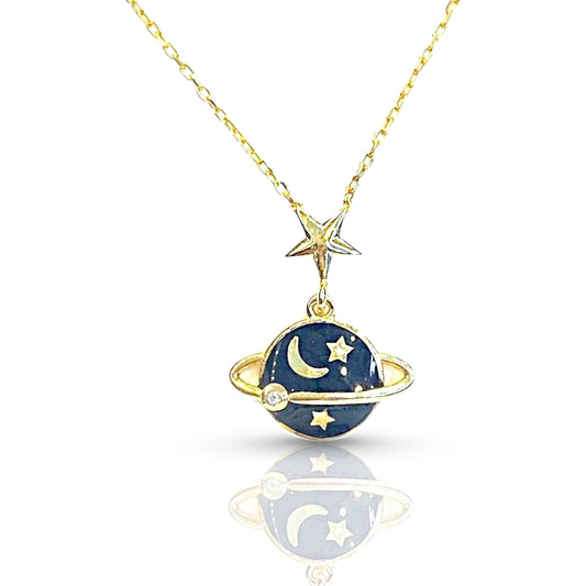 Blue Enamel Saturn Necklace