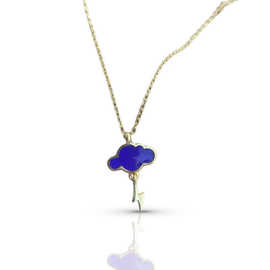 Blue Enamel Cloud and thunder Storm Necklace