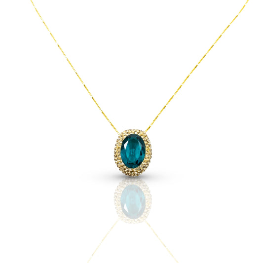 Gold Pendant Necklace in Blue
