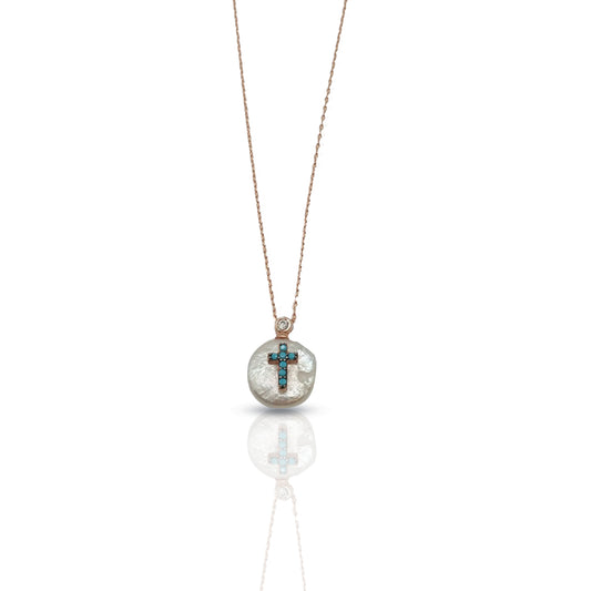 Dainty Diamond Cross Pearl Necklace