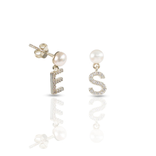 Personalized Diamond Initial Pearl Earring