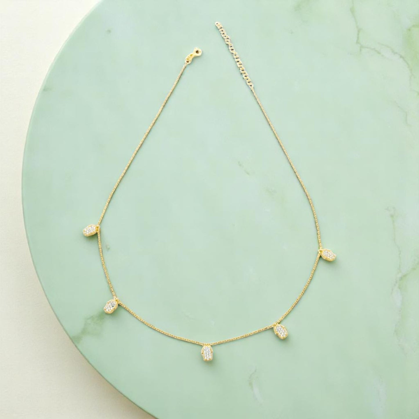 Five Tiny Gold Hamza Choker covered with CZ diamond