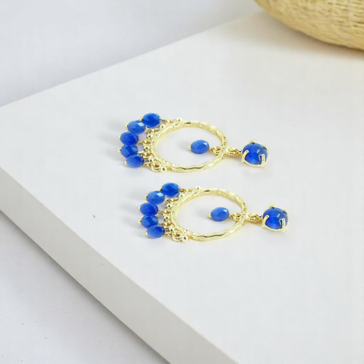 Dangling Hoop Earring with Blue stones