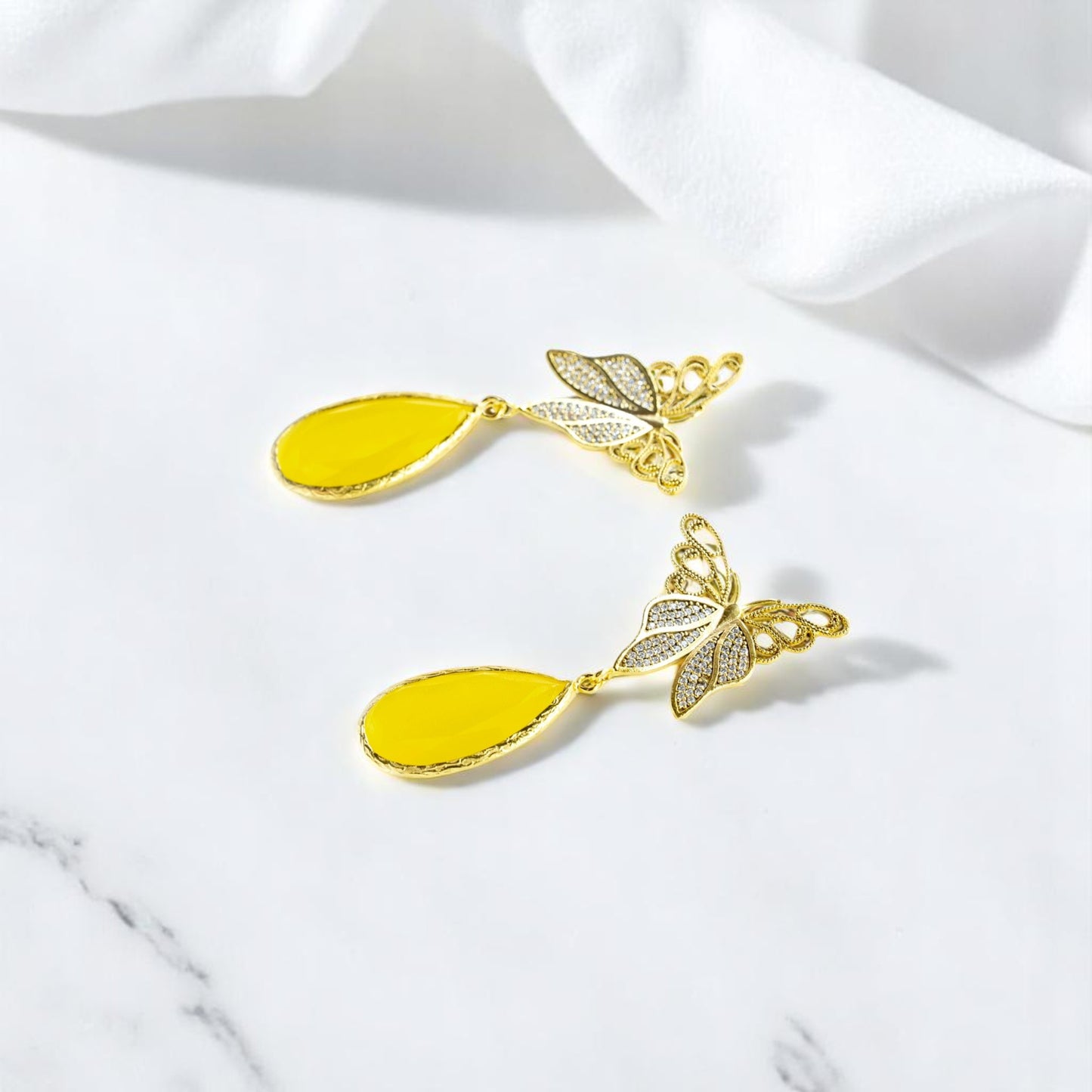 Dangling Butterfly Earring with Yellow Stone