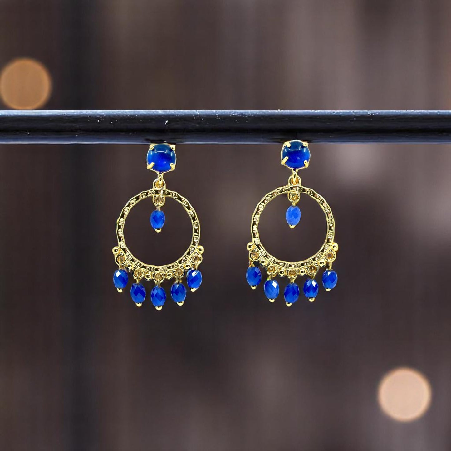 Dangling Hoop Earring with Blue stones