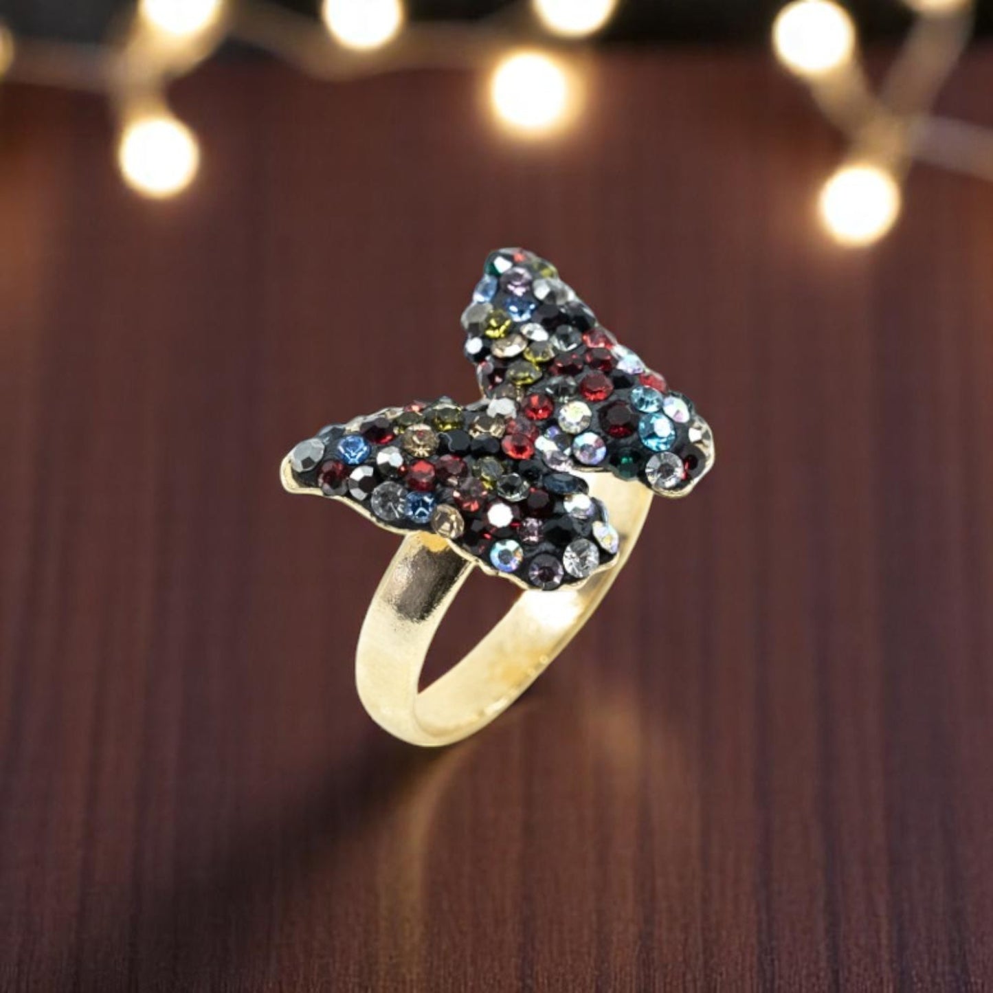 Multi-Colored CZ Butterfly Ring