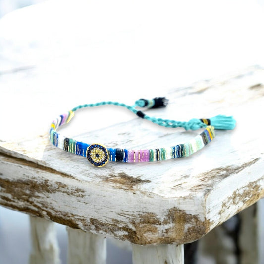 Adjustable blue evil eye bracelet gold plated silver bracelet