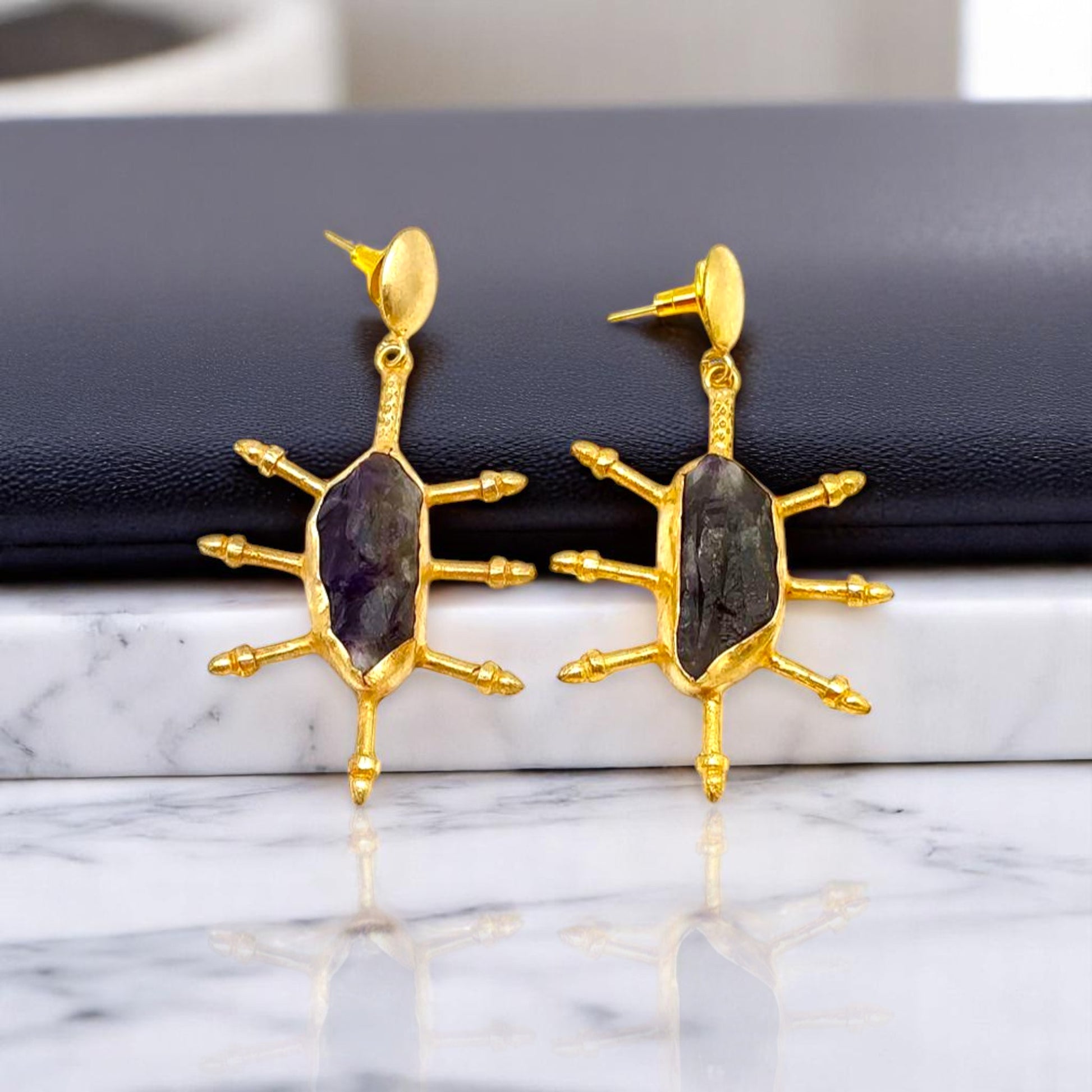 gold-spike-earrings-natural-stone-variations