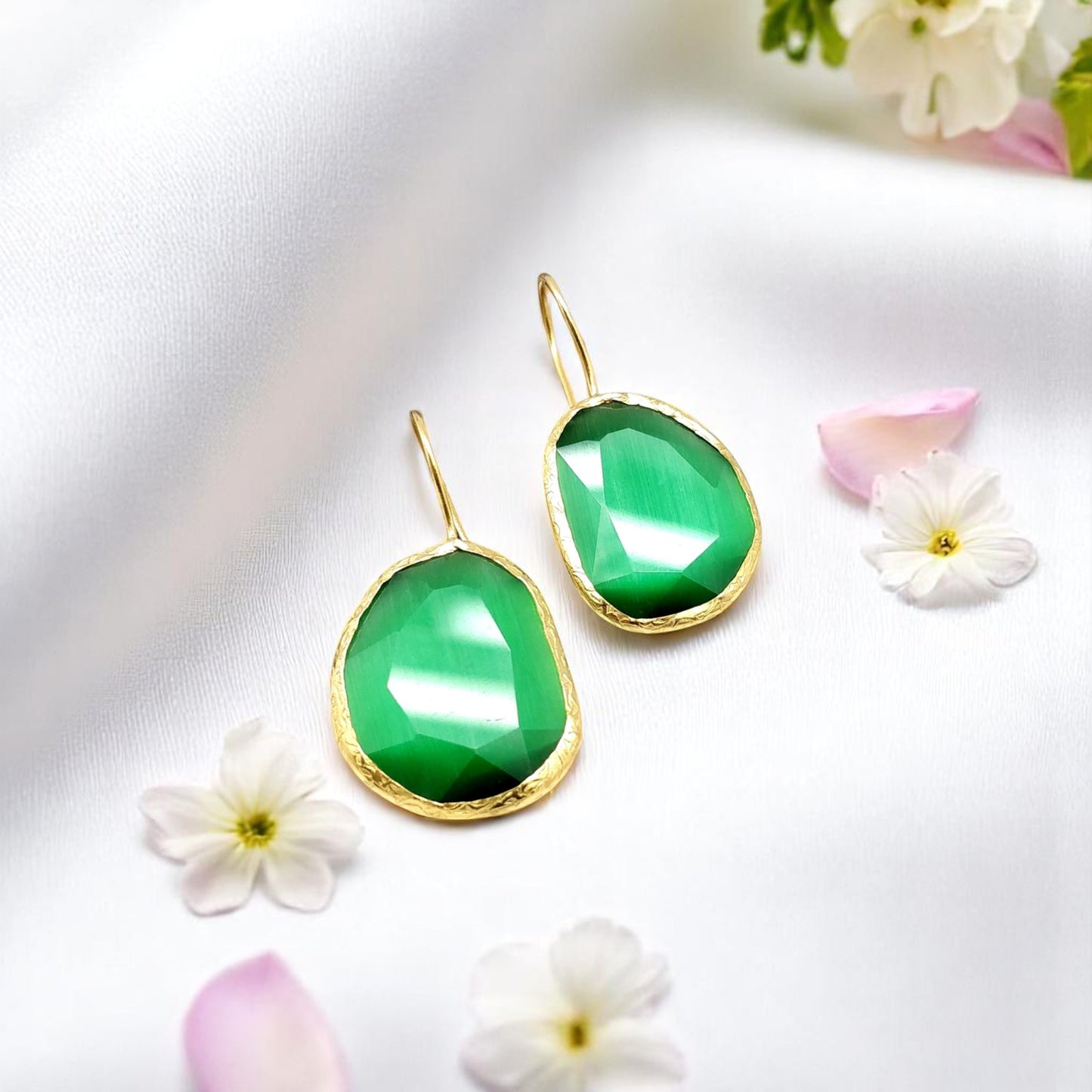 Emerald Cat Eye Earrings