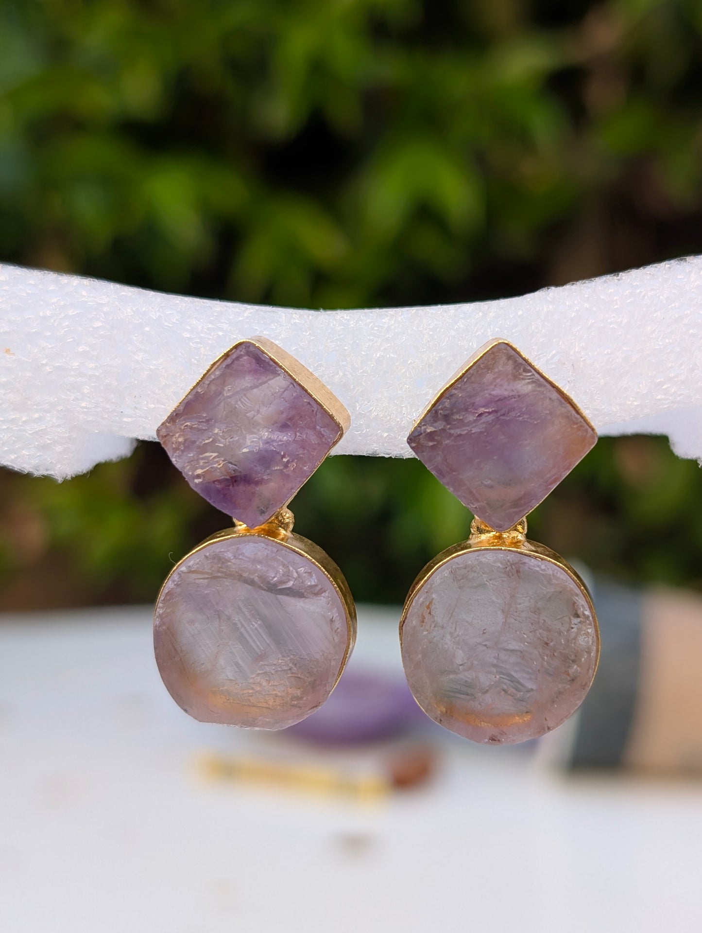Rough Amethyst Handmade Gold Earrings