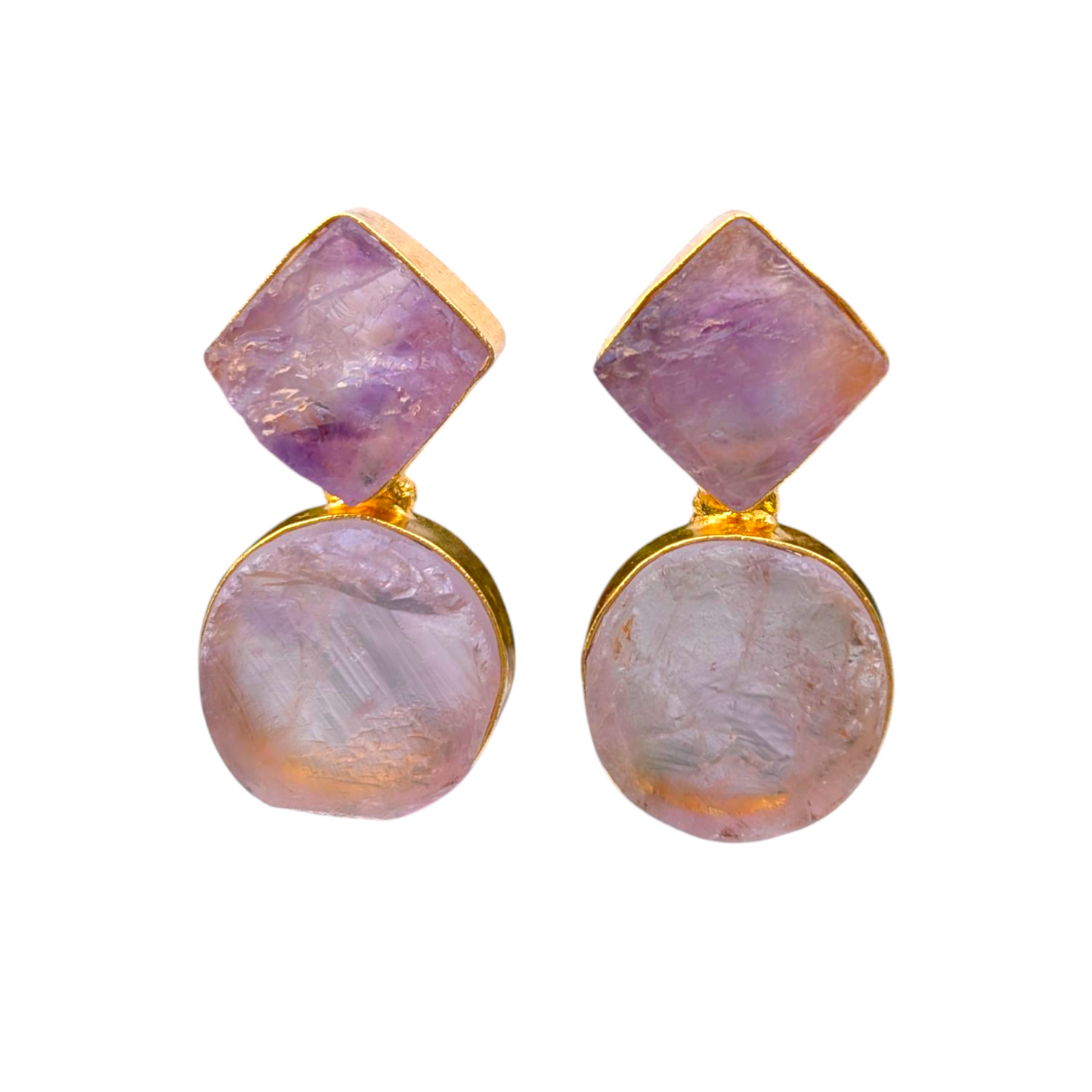 Rough Amethyst Handmade Gold Earrings