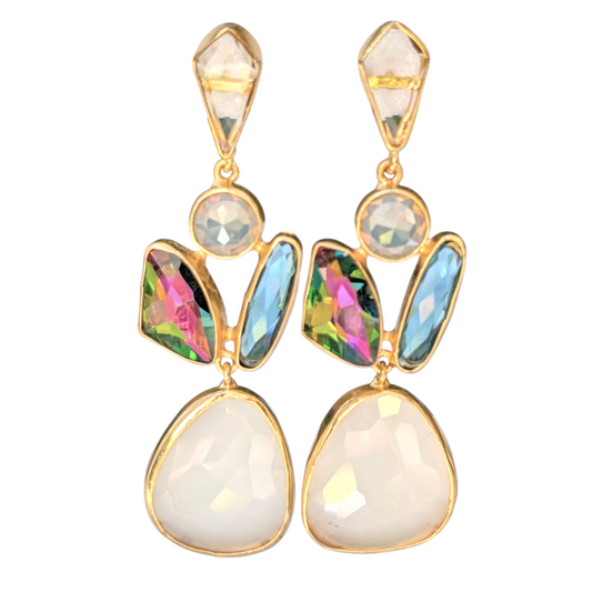 Mix Color CZ Stone Handmade Gold Earrings