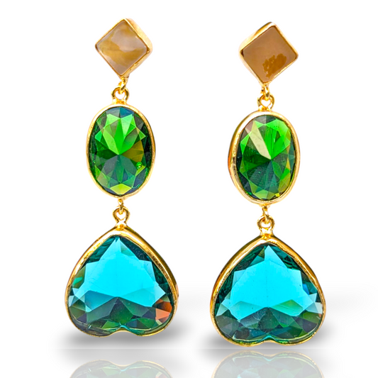 Double CZ Handmade Dangling Gold Earrings