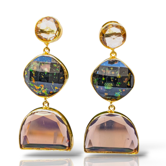 Double CZ Handmade Dangling Gold Earrings
