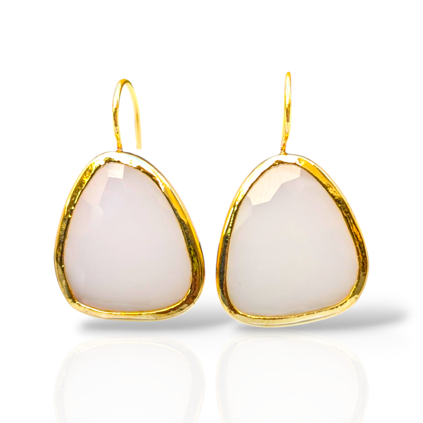 White Chalcedony Handmade Gold Earrings