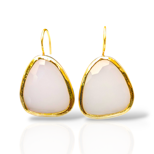White Chalcedony Handmade Gold Earrings