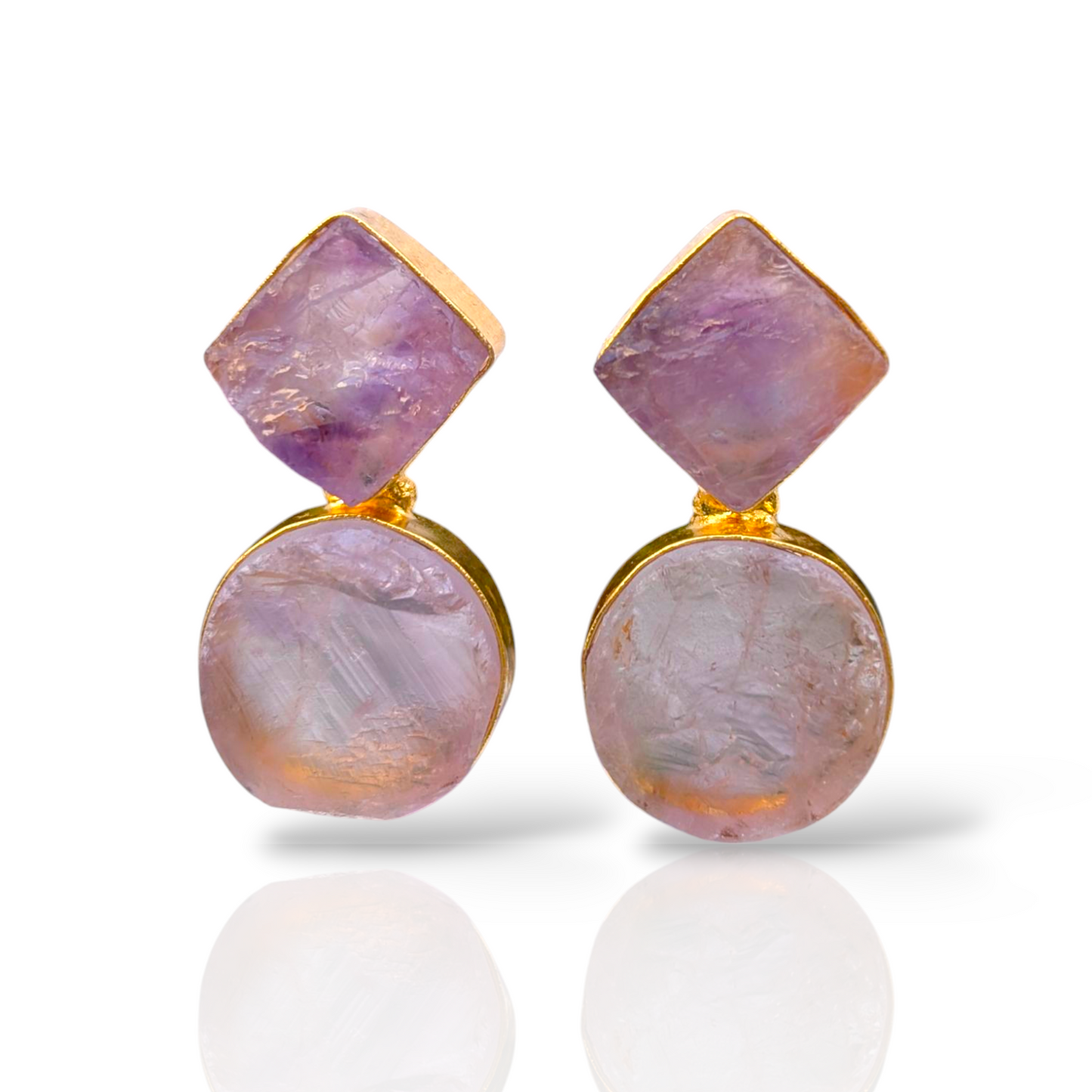 Rough Amethyst Handmade Gold Earrings