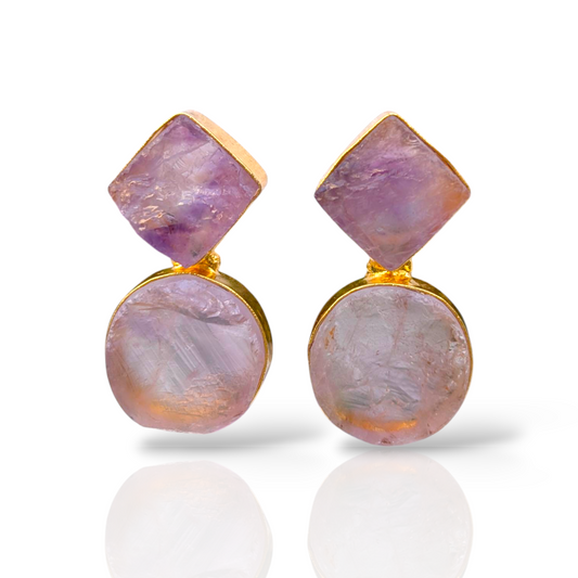 Rough Amethyst Handmade Gold Earrings