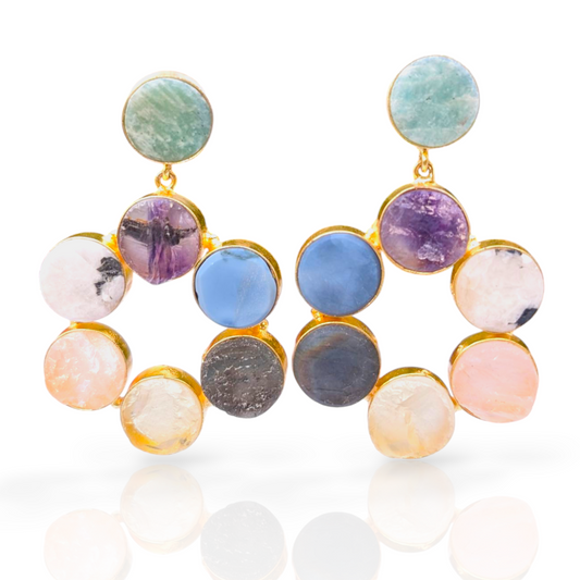Mix Rough Stone Handmade Gold Earrings