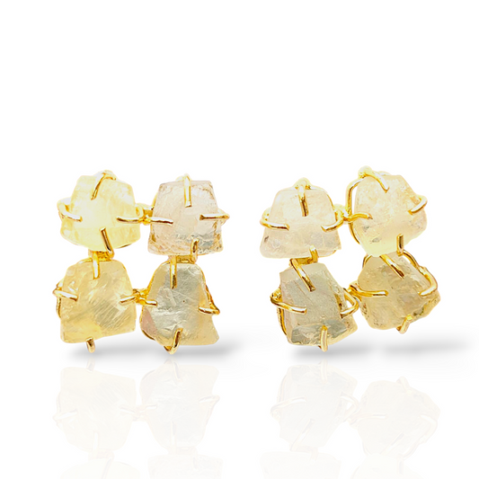 Rough Citrine Stone Handmade Gold Stud Earrings