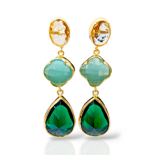 Green CZ Handmade Gold Earrings