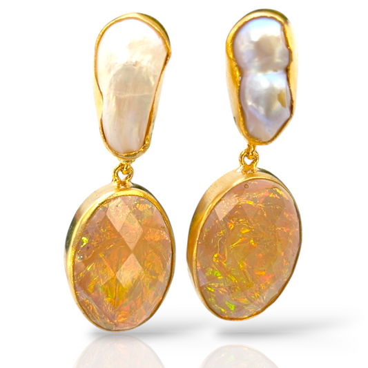 Pearl and CZ Glass Gold Earrings