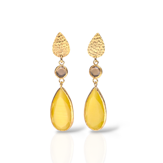 Cat Eye Double Stone Gold Earrings