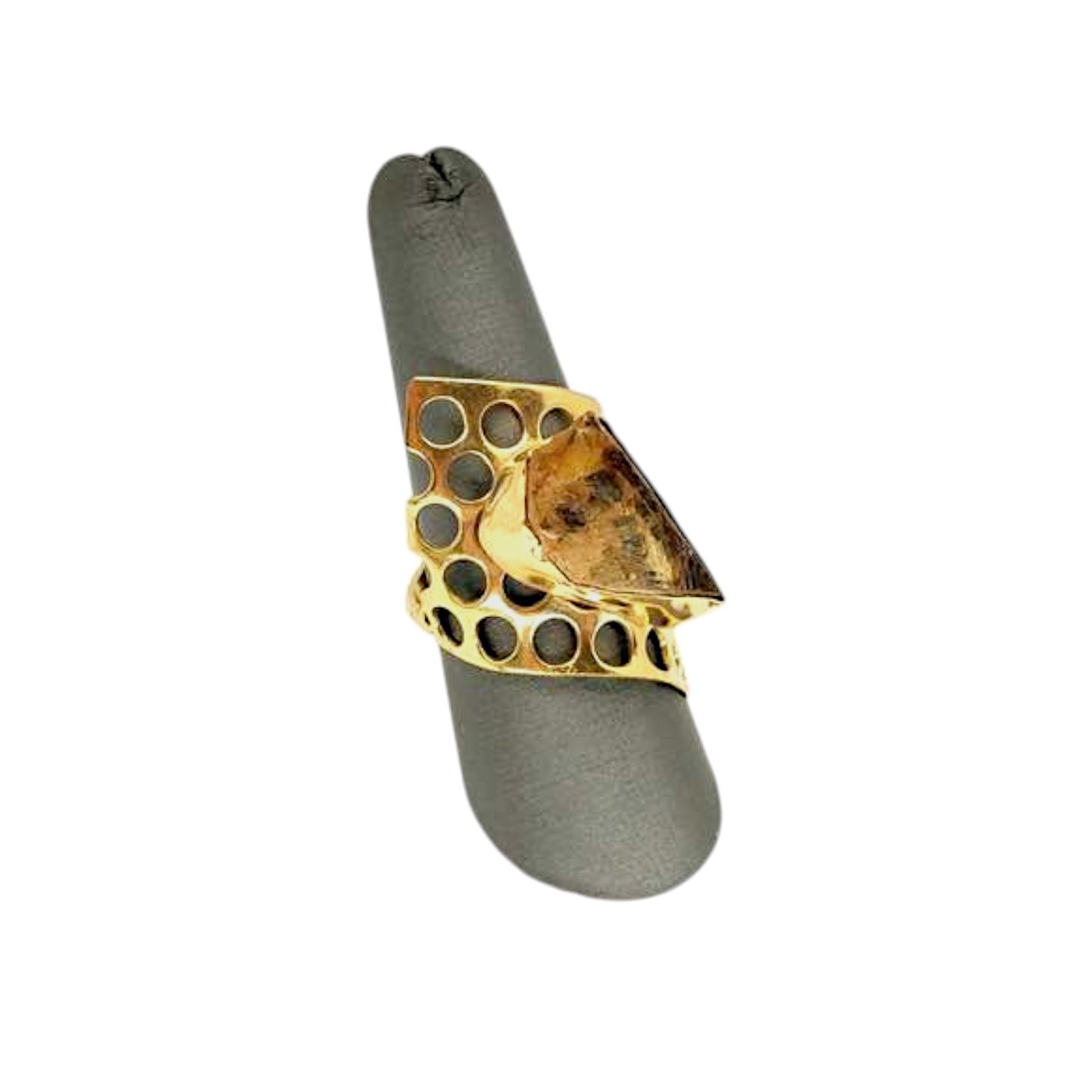 Adjustable 18K gold-plated citrine ring with healing gemstone