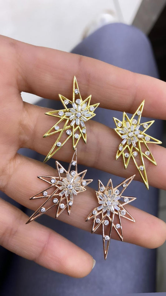 White Stone Star Earrings