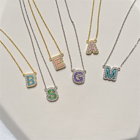 Colorful Enamel CZ Letter Necklace