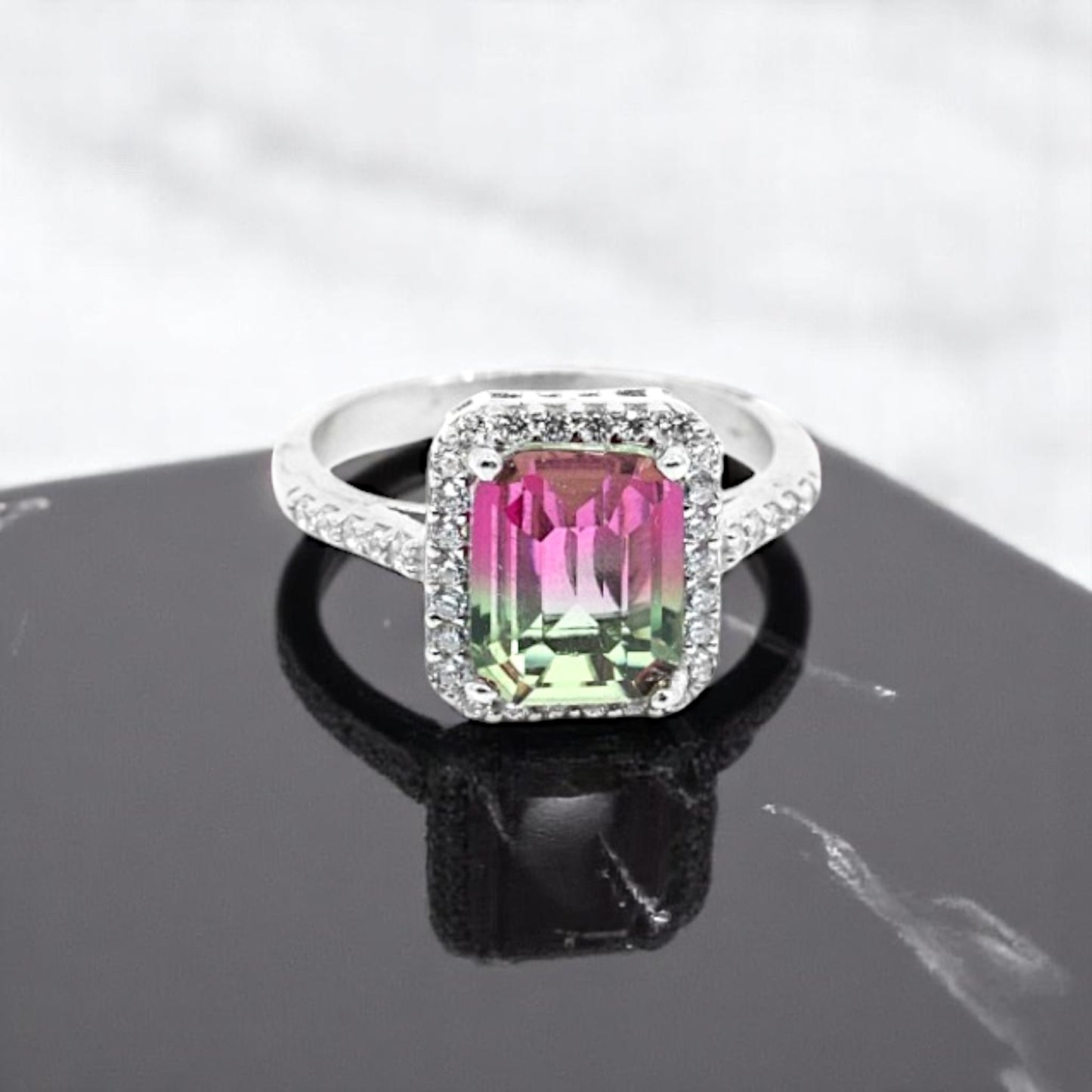 Amethyst Purple Stone Ring With CZ Trim