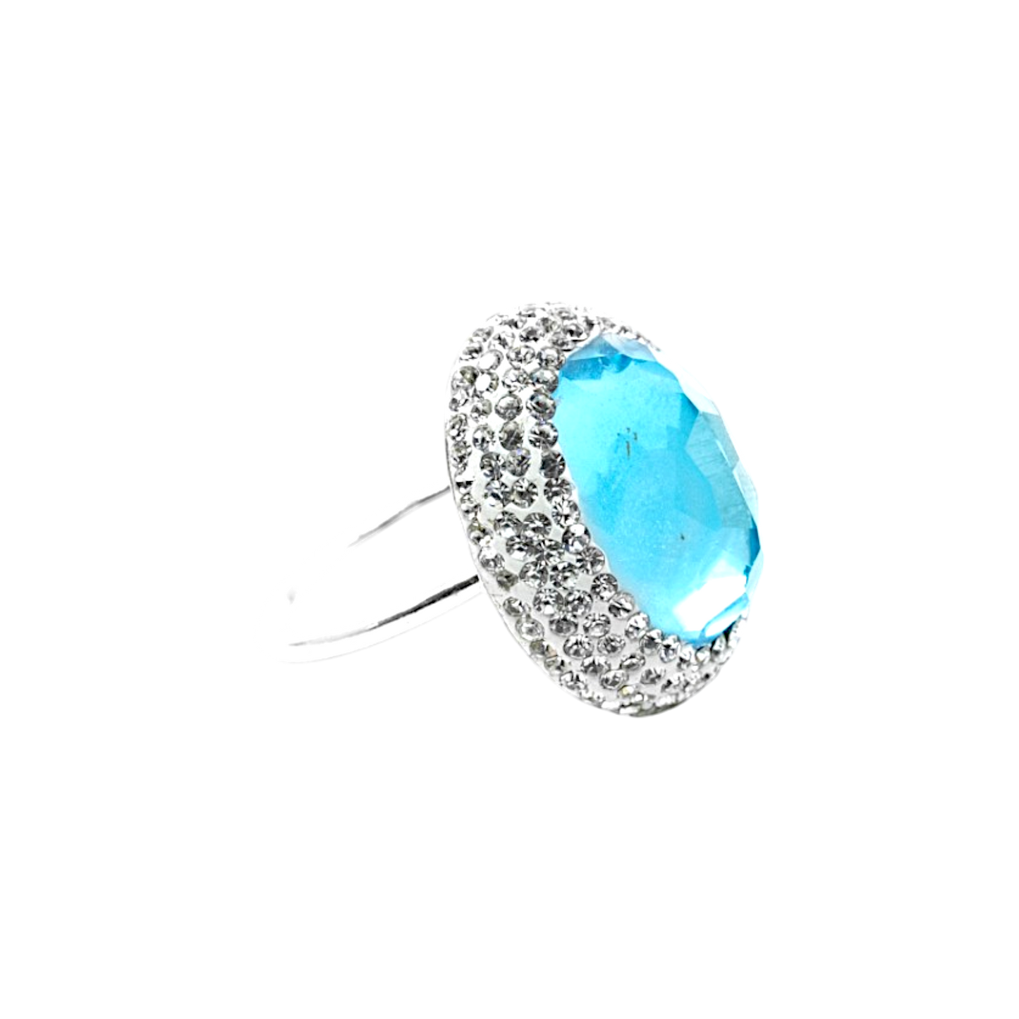 Round Baby Blue Stone Ring with Hematite Trim