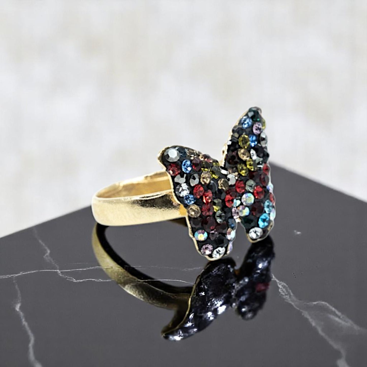Multi-Colored CZ Butterfly Ring