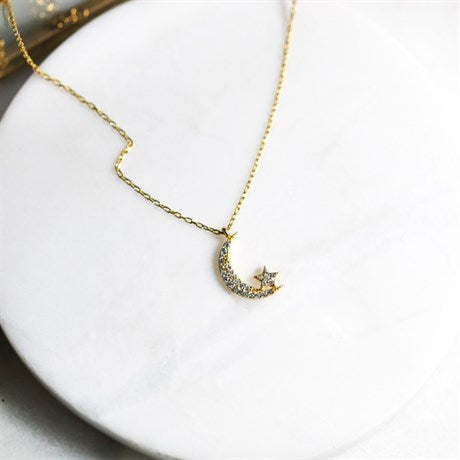 Diamond Moon and Star Necklace