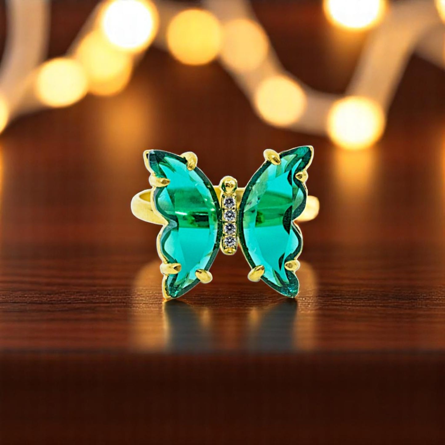 Crystal Green Butterfly Ring