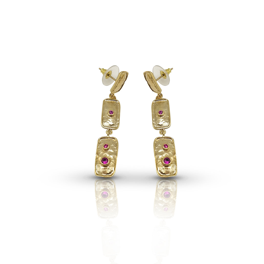 Aurora Fancy Triple Rectangle Gold Earrings