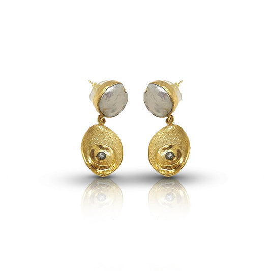 Aurora Fancy Pearl Oval Gold Earrings