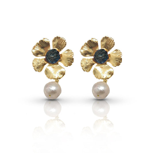 Aurora Fancy Large Flower Gold Earrings