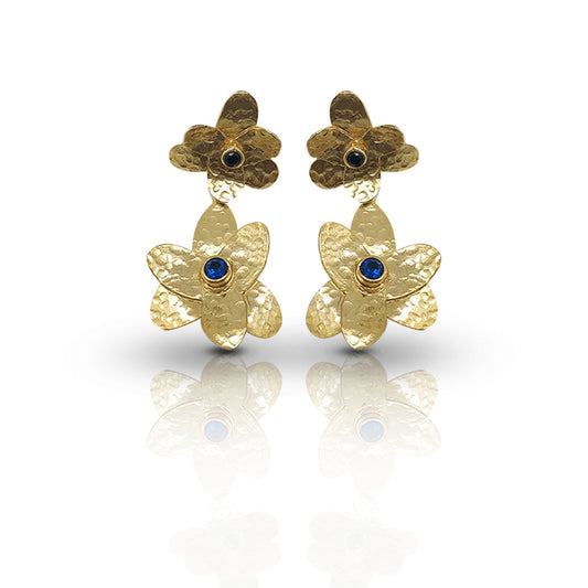 Aurora Fancy Double Flowers Gold Earrings