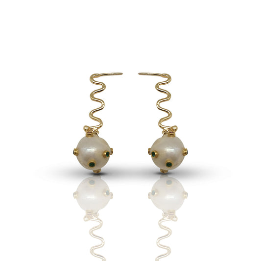 Aurora Fancy Pearl Ball Gold Earrings