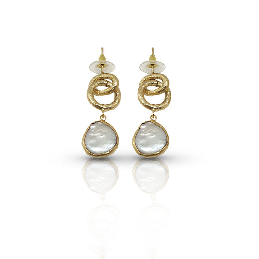 Aurora Fancy Chain Pearl Gold Earrings