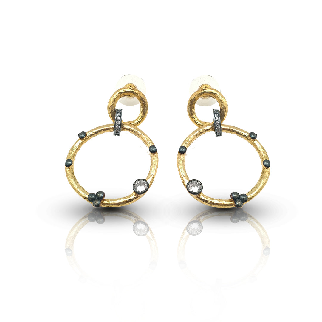 Aurora Fancy Double Circle Gold Earrings